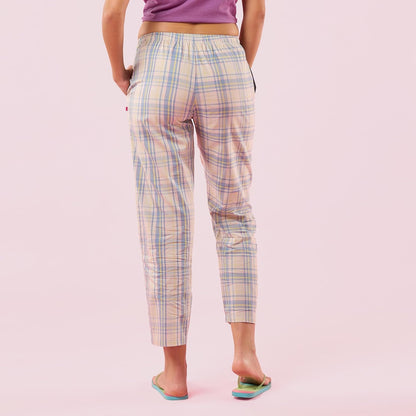 Enamor Women's Combed Cotton Mid-Rise Full Length Relaxed Fit Drawstring Lounge Pants