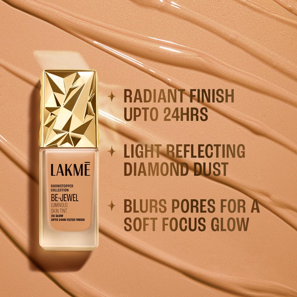 Lakme Be-Jewel Luminous Skin Tint: 24HR Lasting, Light-Reflecting Glow, Warm Beige