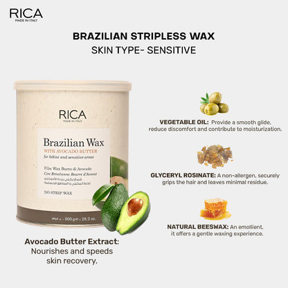 Rica Brazilian Wax Avocado Butter Stripless Face Bikini Hair Removal