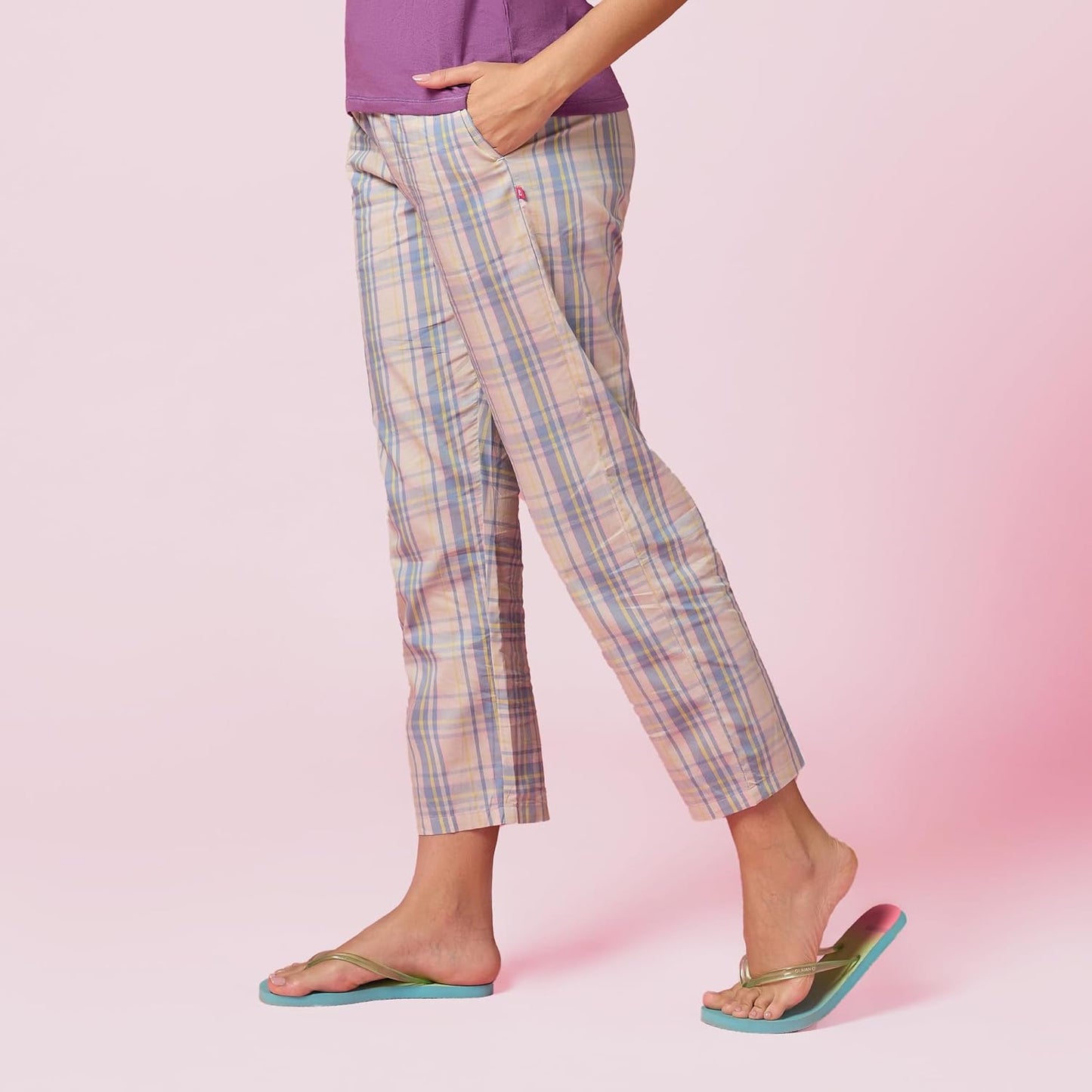 Enamor Women's Combed Cotton Mid-Rise Full Length Relaxed Fit Drawstring Lounge Pants