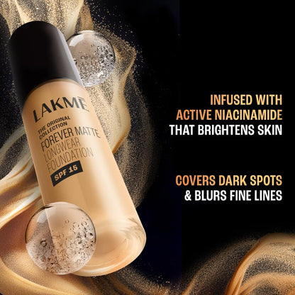 Lakme Forever Matte Longwear Foundation SPF 15 Niacinamide Radiant Long-Lasting Finish