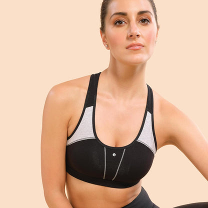 Enamor Women's Medium Impact Cotton Sports Bra with Removable Cups, Racerback Design