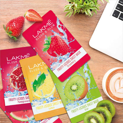 LAKMÉ Blush & Glow Pomegranate Sheet Mask, Soothing, Hydrating, 9.5 ml