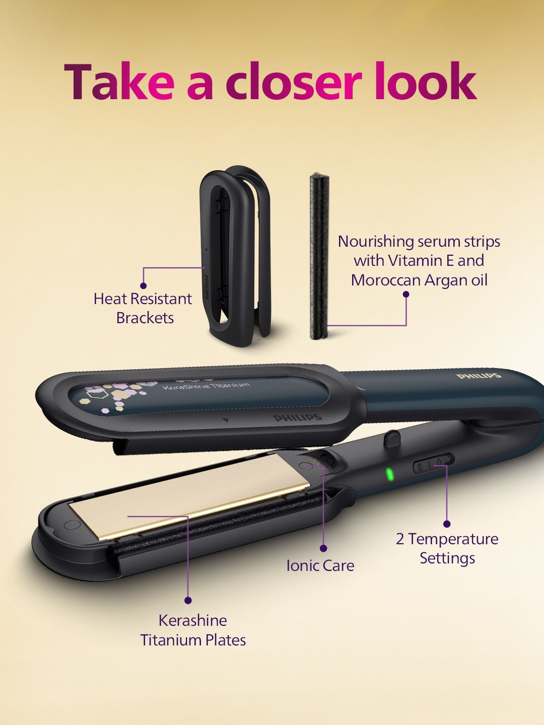 Philips Navy Blue Straightener with Moroccan Oil and Vitamin E
