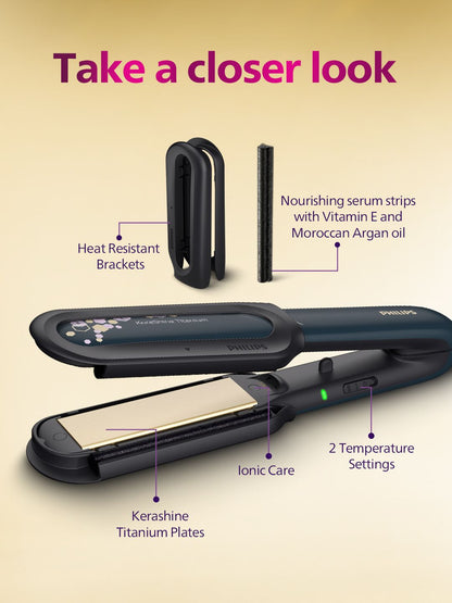Philips Navy Blue Straightener with Moroccan Oil and Vitamin E