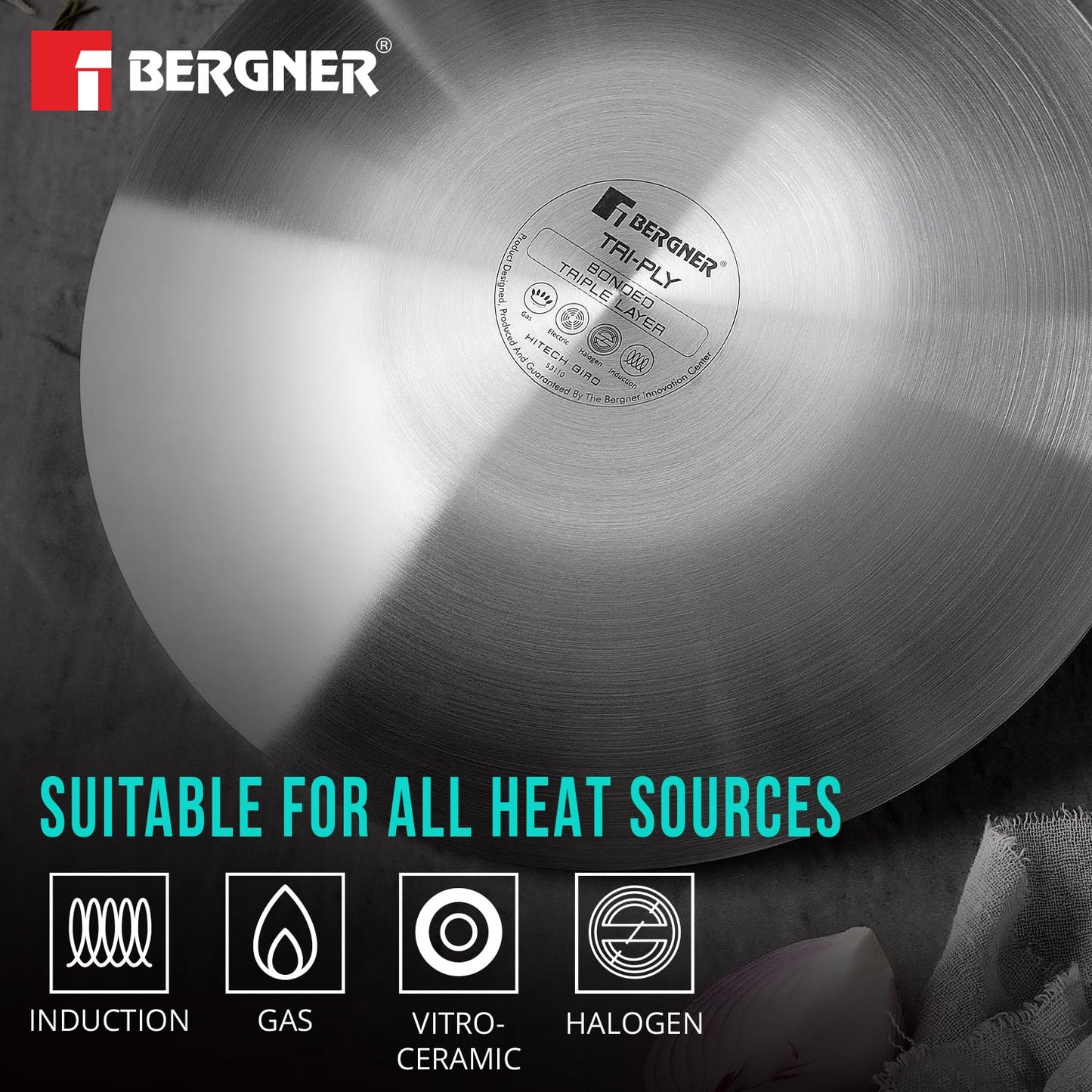 BERGNER Hi-Tech Tri-Ply Stainless Steel 26cm Roti Tawa, Non-Stick Honeycomb Mesh Cooktop Pan