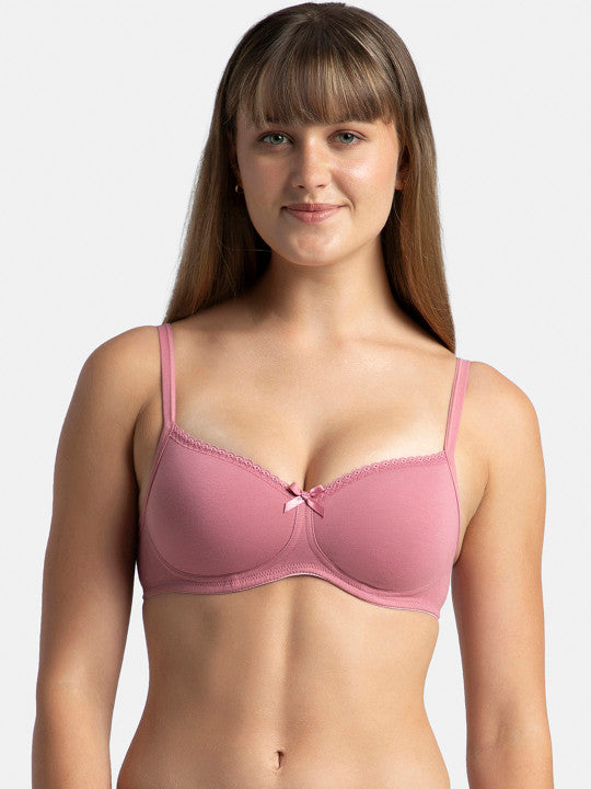Jockey Wirefree Padded Plus Size Cotton Medium Coverage T-Shirt Bra with Lace Styling