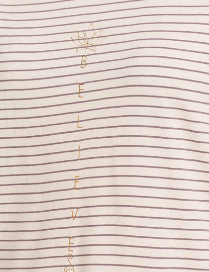 Women's Pink Striped Cotton Tunic T-Shirt: Soft, Breathable, Relaxed Mid-Thigh Fit