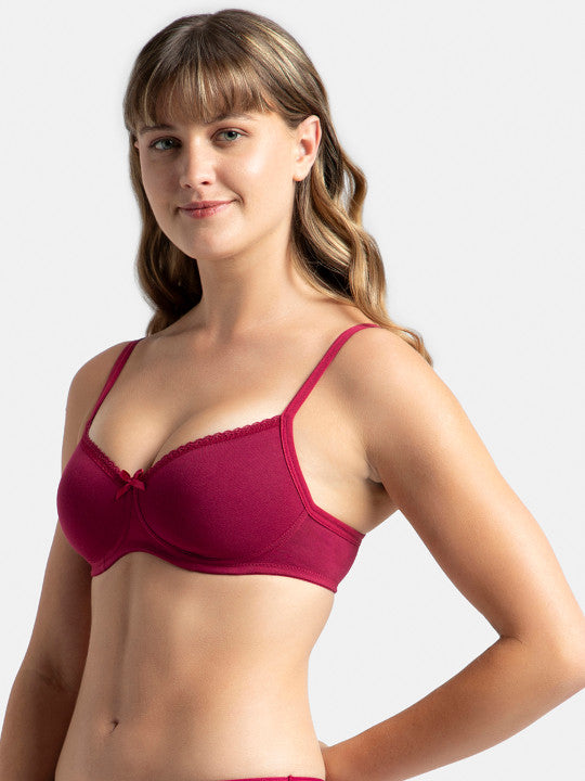 Jockey Wirefree Padded Plus Size Cotton Medium Coverage T-Shirt Bra with Lace Styling