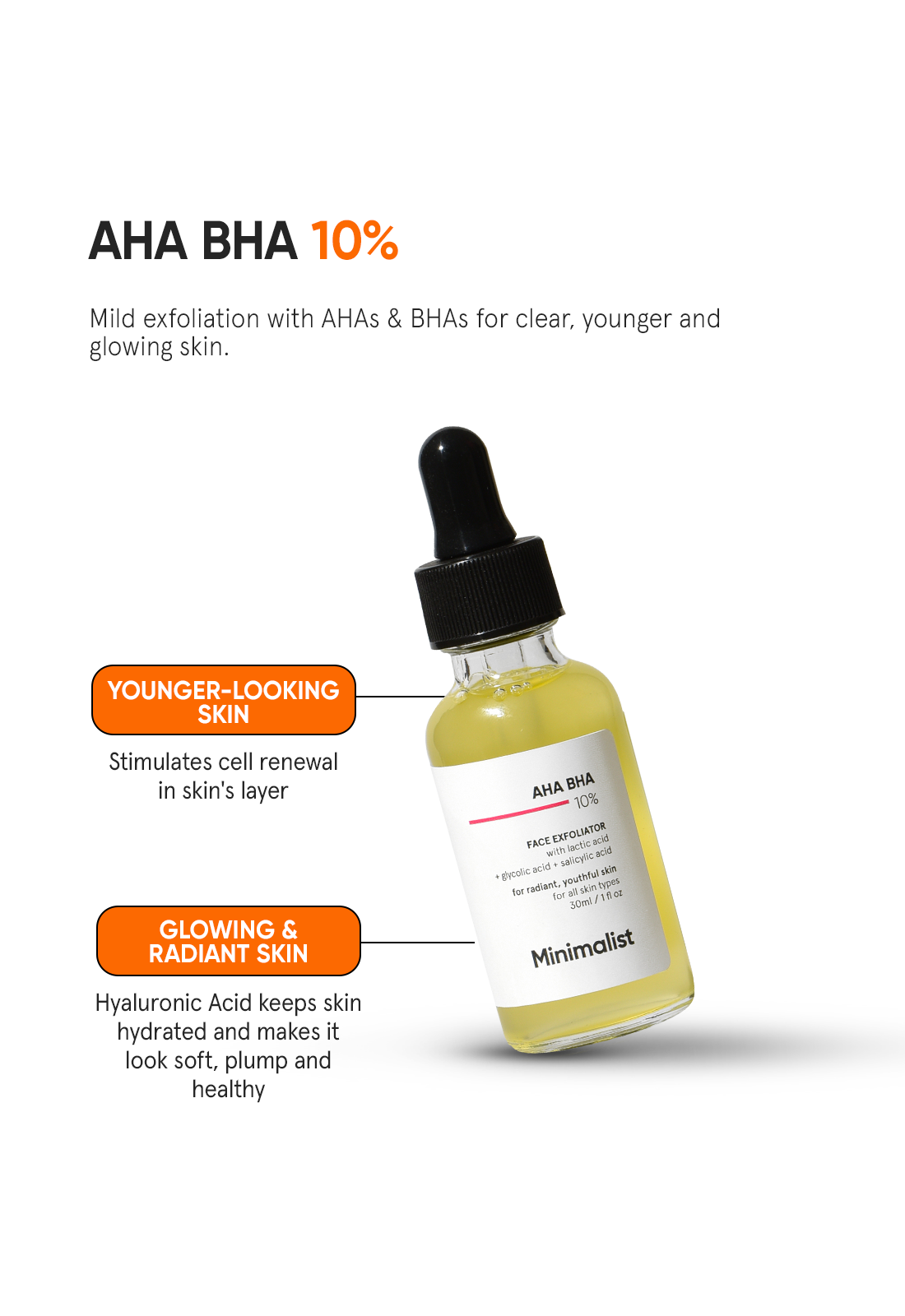 Minimalist AHA BHA 10% Gentle Face Exfoliator Serum for Glow
