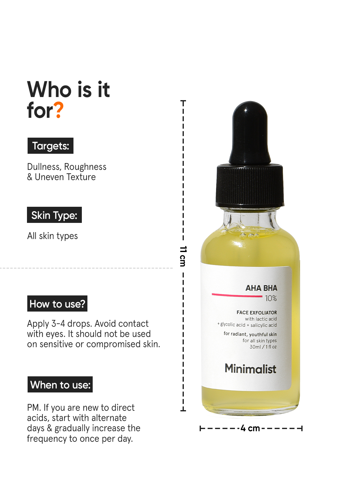 Minimalist AHA BHA 10% Gentle Face Exfoliator Serum for Glow