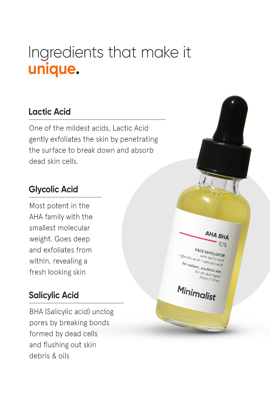 Minimalist AHA BHA 10% Gentle Face Exfoliator Serum for Glow