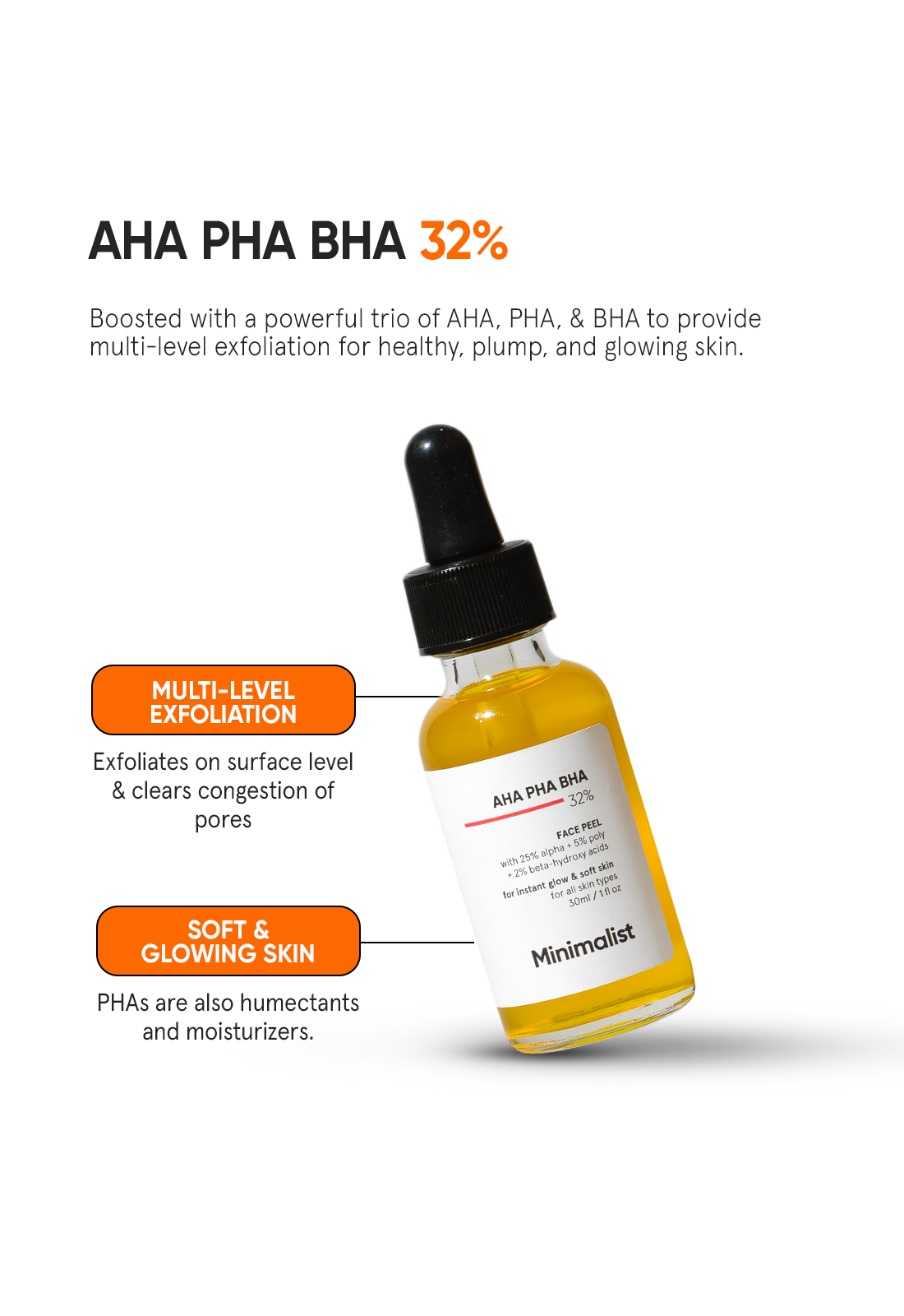 Minimalist 32% AHA PHA BHA Peeling Solution for Radiant Skin