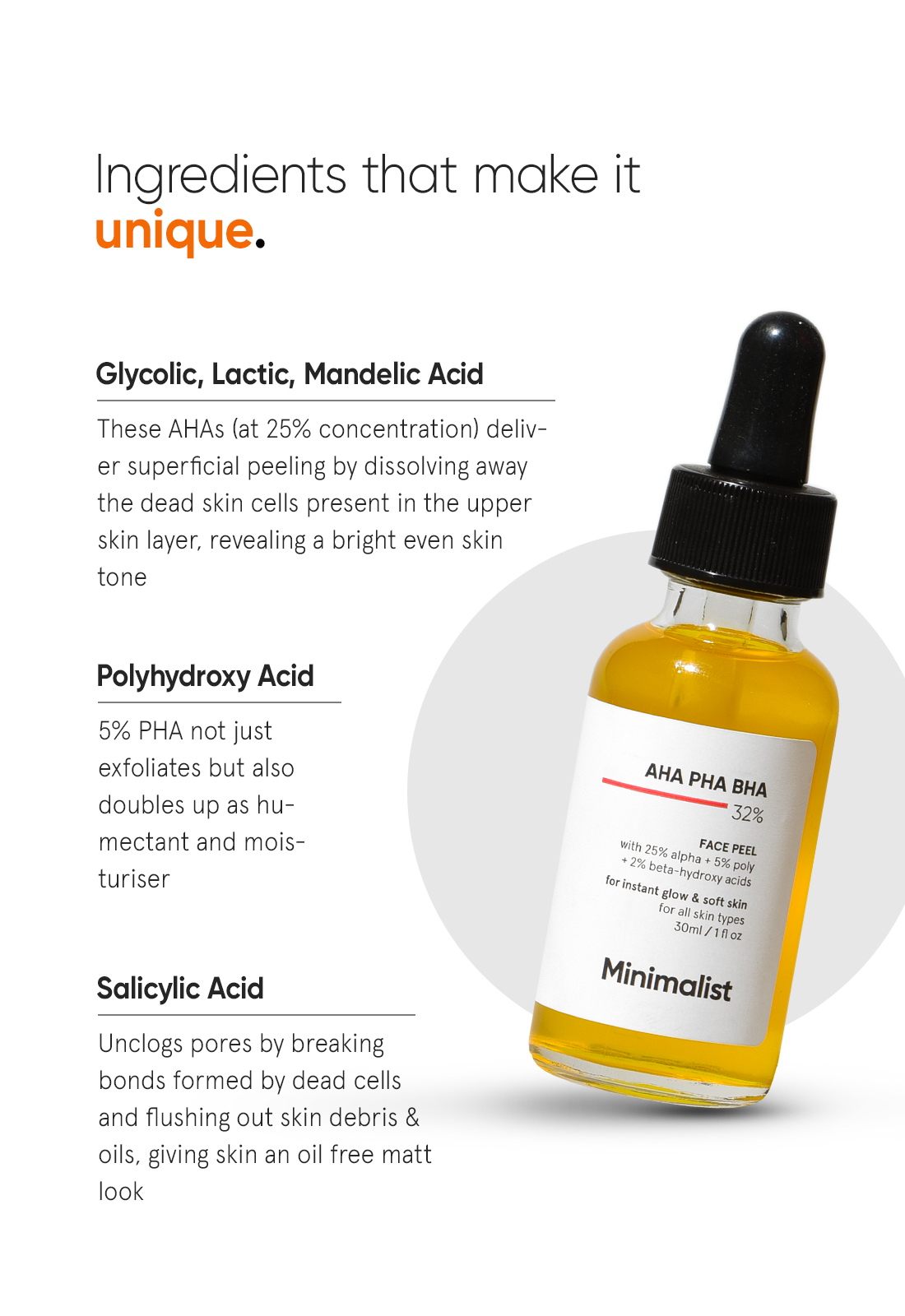 Minimalist 32% AHA PHA BHA Peeling Solution for Radiant Skin
