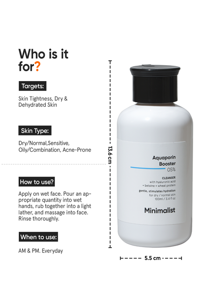 Minimalist Aquaporin Booster 5% Hydrating Face Cleanser for Dehydrated Skin