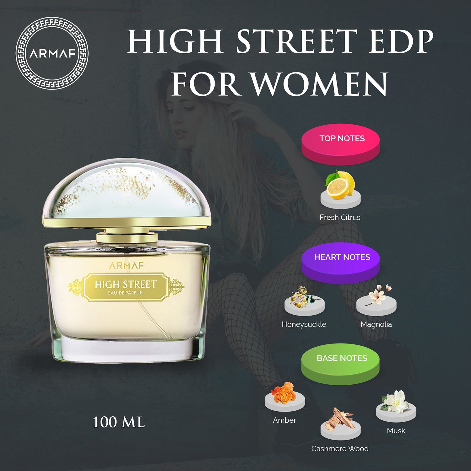 Armaf High Street Women's Eau De Parfum 100ML: Citrus, Floral, Warm Amber Scent