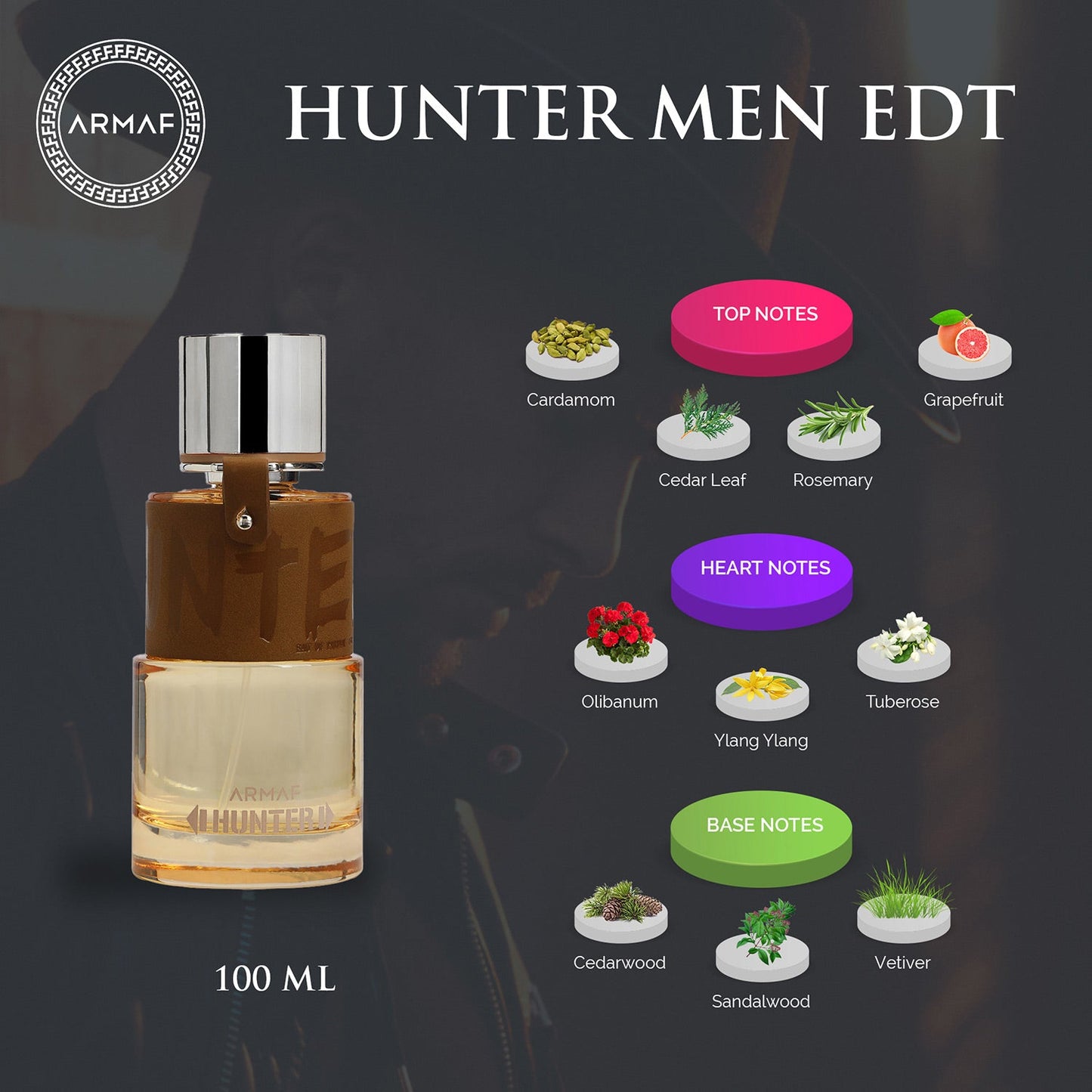 Armaf Hunter Eau De Parfum 100ml Bold Masculine Woody Men's Fragrance