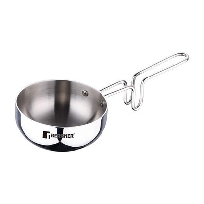 Premium Bergner Argent Tri-Ply Stainless Steel 4.7-inch Tadka Pan with 17oz Capacity