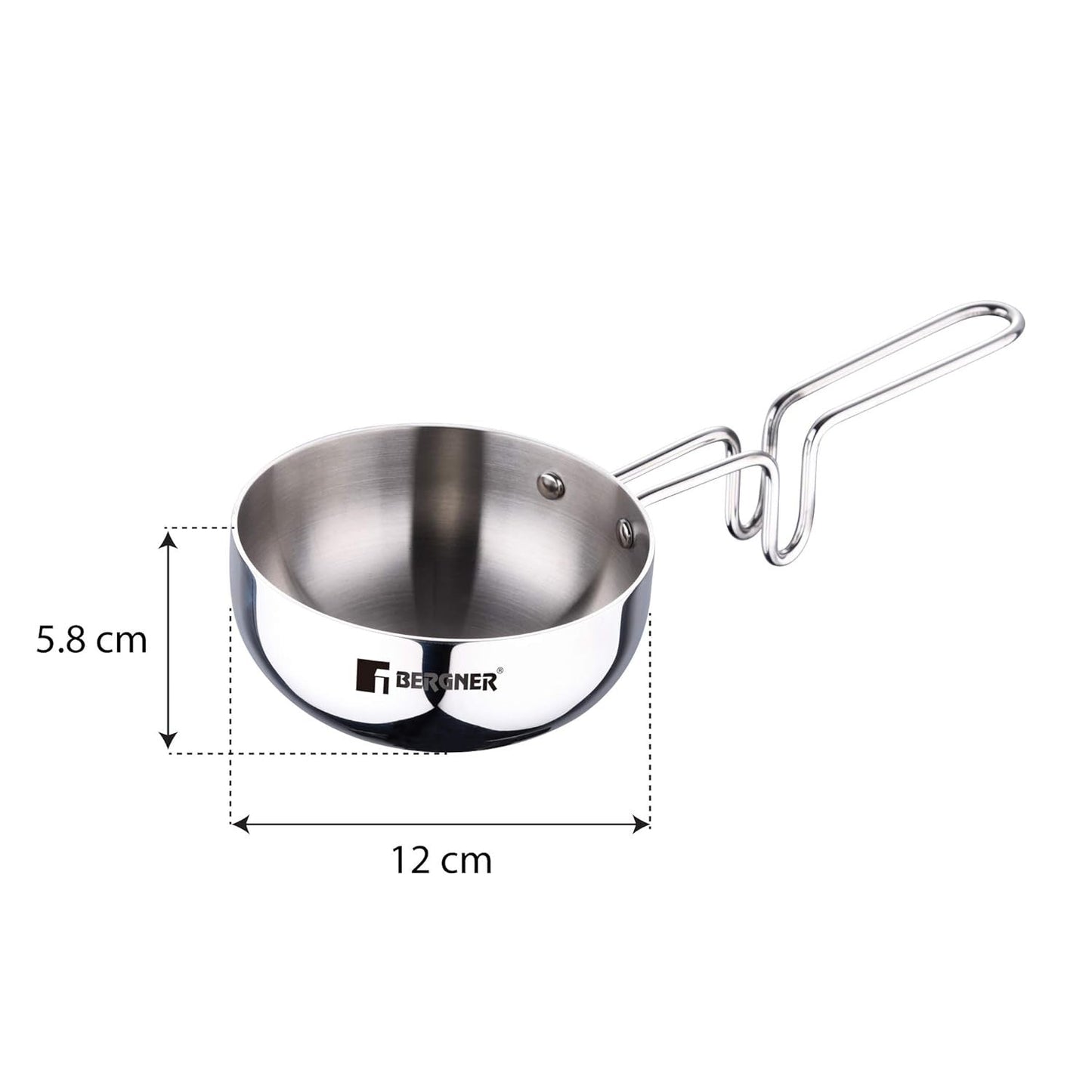Premium Bergner Argent Tri-Ply Stainless Steel 4.7-inch Tadka Pan with 17oz Capacity