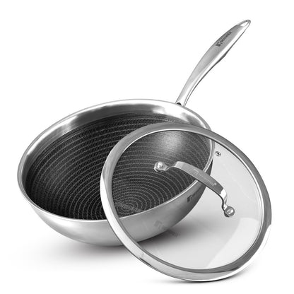 Bergner Hi-Tech Tri-Ply Stainless Steel Non-Stick Wok with Glass Lid for Induction