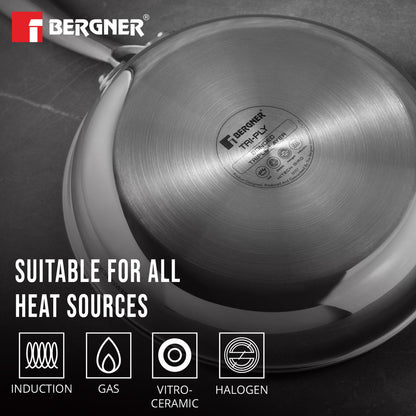 Bergner Hi-Tech TriPly Stainless Steel 20cm Fry Pan, Honeycomb Non-Stick, Induction Bottom