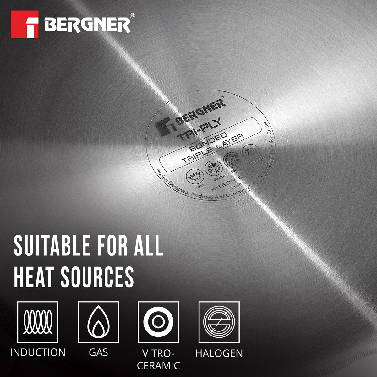 Hi-Tech Tri-Ply Non-Stick Stainless Steel Casserole with Induction Bottom