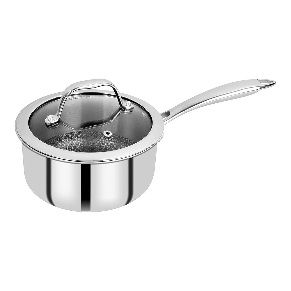 Bergner Tri-Ply Stainless Steel 6.3-inch Non-Stick Saucepan with Glass Lid, Induction Ready