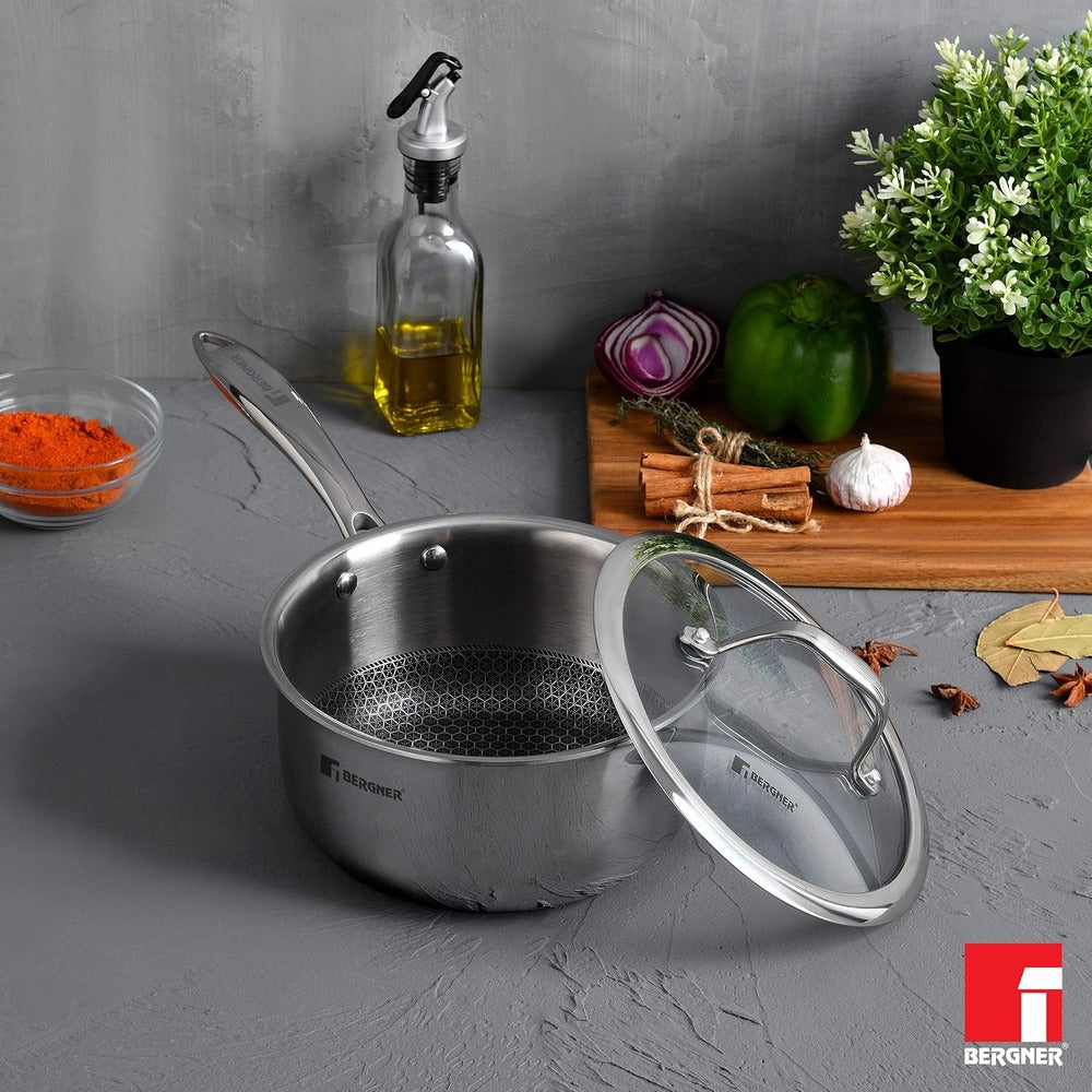 Bergner Hi-Tech Tri-Ply Stainless Steel Non-Stick 1.6L Saucepan, Induction Ready