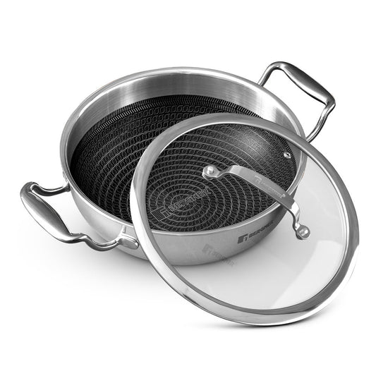 Bergner Hi-Tech Tri-Ply Stainless Steel Non-Stick Kadai with Glass Lid, Induction Safe