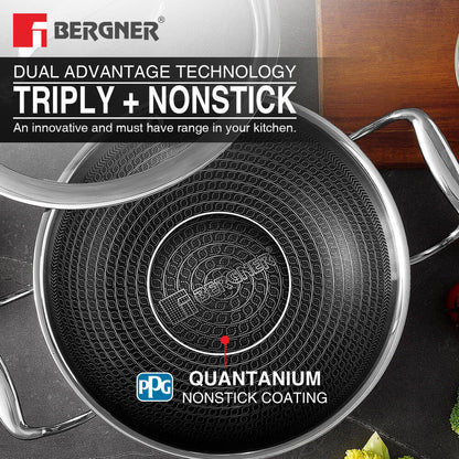 Bergner Hitech Tri-Ply Stainless Steel Non-Stick Kadai - Induction Bottom