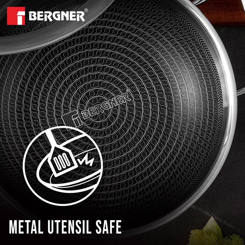 Bergner Hitech Tri-Ply Stainless Steel Non-Stick Kadai - Induction Bottom
