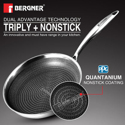 Bergner Hitech Tri-Ply Stainless Steel Non-Stick Frypan, 11-inch Induction Ready