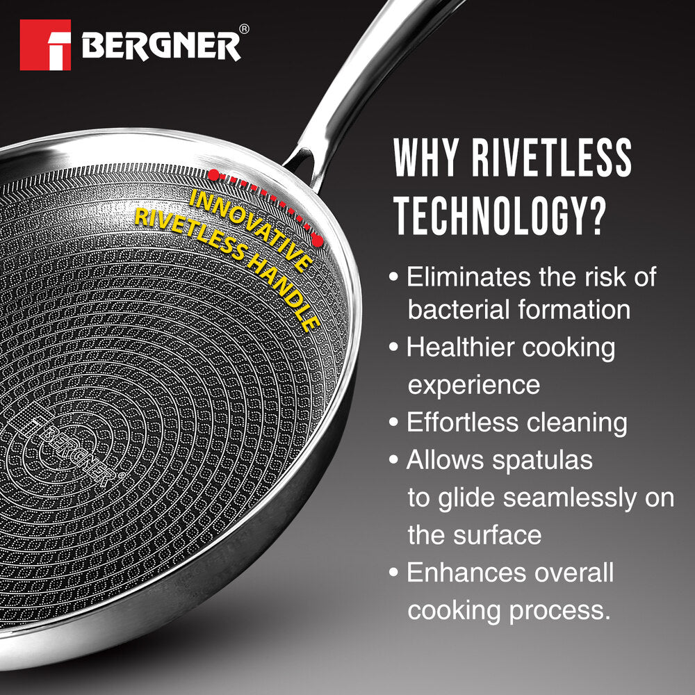 Bergner Hitech Tri-Ply Stainless Steel Non-Stick Frypan, 11-inch Induction Ready
