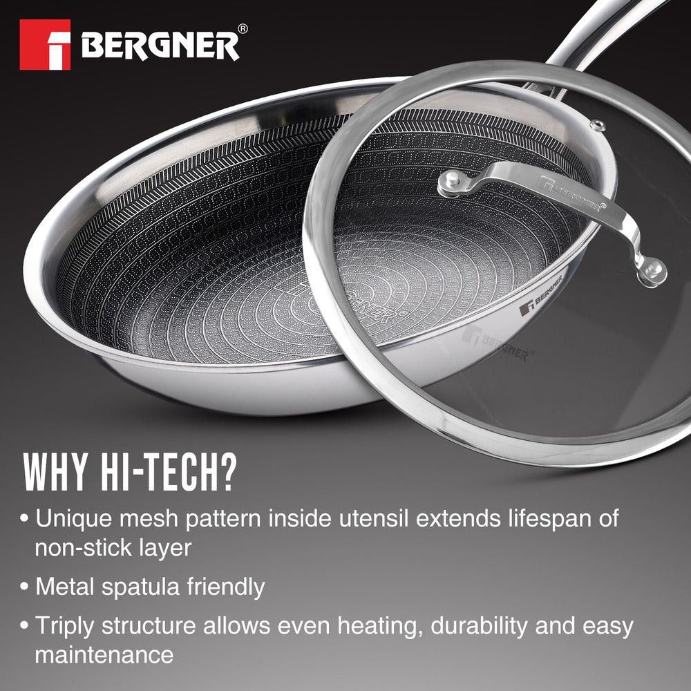 Bergner Hi-Tech Tri-Ply Stainless Steel Non-Stick Frypan 28cm Induction Ready