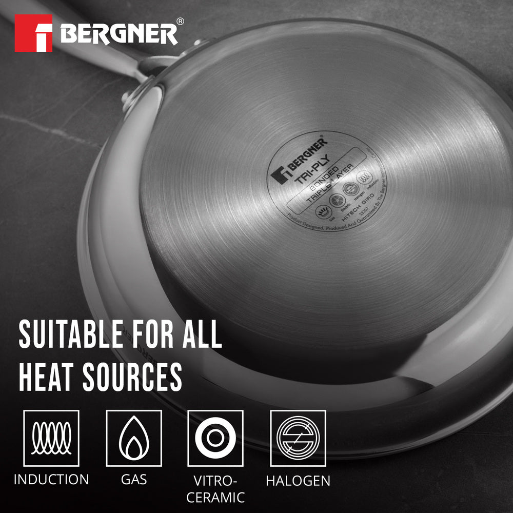 Bergner Hi-Tech Tri-Ply Stainless Steel Non-Stick Frypan 28cm Induction Ready