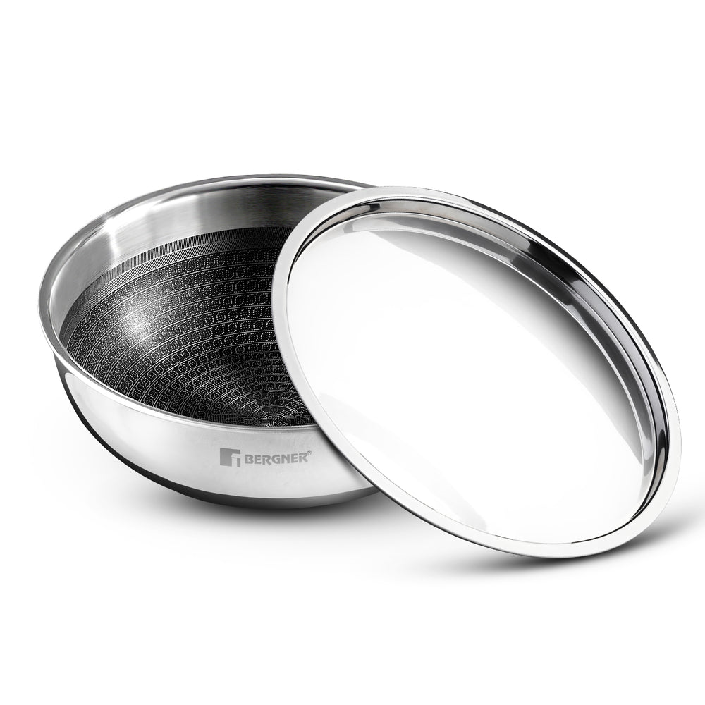 Bergner Hi-Tech Tri-Ply Stainless Steel Non-Stick Tasra Kadai, Induction Cookware