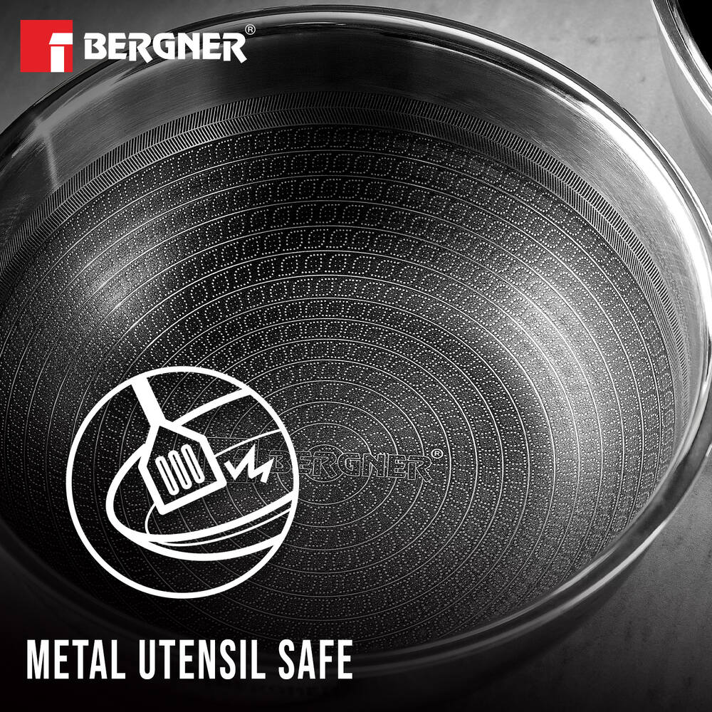 Bergner Hi-Tech Tri-Ply Stainless Steel Non-Stick Tasra Kadai, Induction Cookware