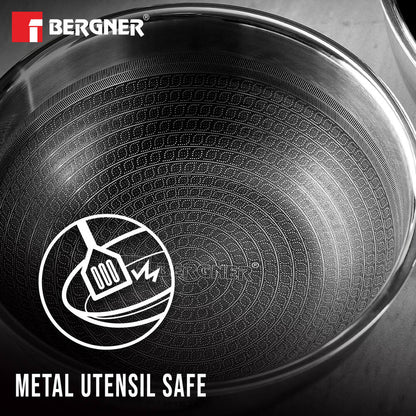 Bergner Hi-Tech Tri-Ply Stainless Steel Non-Stick Tasra Kadai, Induction Cookware