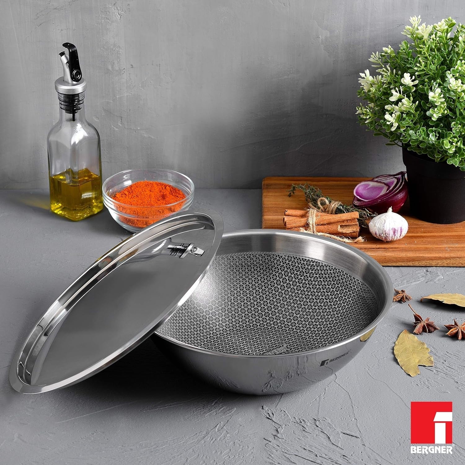 Hitech Tri-Ply Stainless Steel Non-Stick Tasra, Induction Bottom, PFOA-Free Cookware