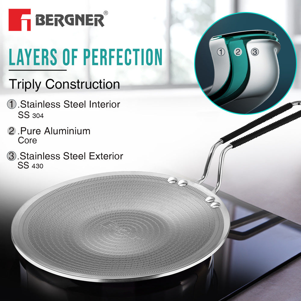 Bergner Hi-Tech Giro X Ceramic Triply 11-inch Induction Roti Tawa Pan