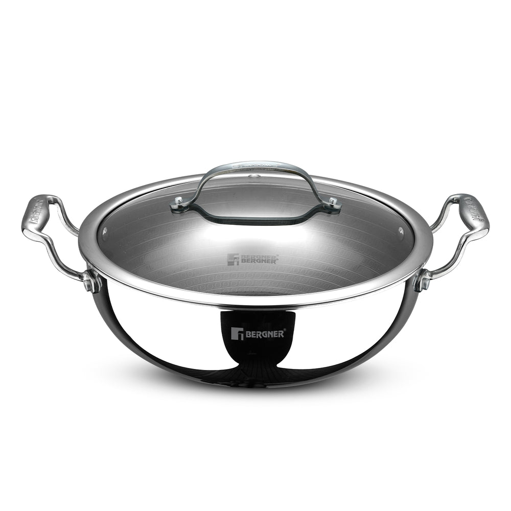 Bergner Hi-Tech Giro X 24cm Ceramic Kadai with Glass Lid, Induction Safe, Non-Stick