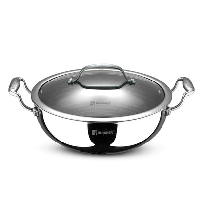 Bergner Hi-Tech Giro X 24cm Ceramic Kadai with Glass Lid, Induction Safe, Non-Stick