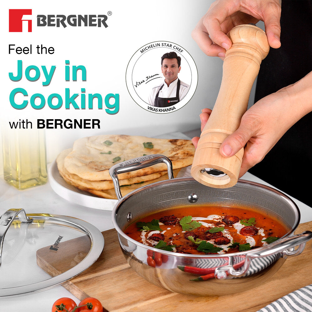 Bergner Hi-Tech Giro X 24cm Ceramic Kadai with Glass Lid, Induction Safe, Non-Stick