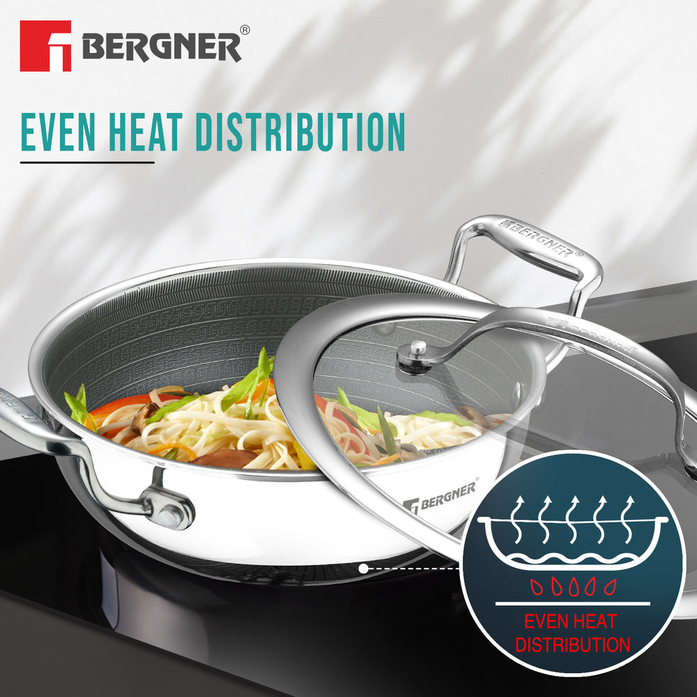 Bergner Hi-Tech Giro X 24cm Ceramic Kadai with Glass Lid, Induction Safe, Non-Stick