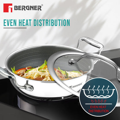 Bergner Hi-Tech Giro X 24cm Ceramic Kadai with Glass Lid, Induction Safe, Non-Stick