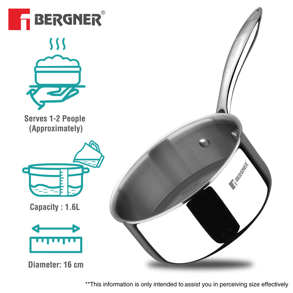 Bergner Hi-Tech Giro X Ceramic 16cm Saucepan, Induction Cooktop Safe, Steel Guard