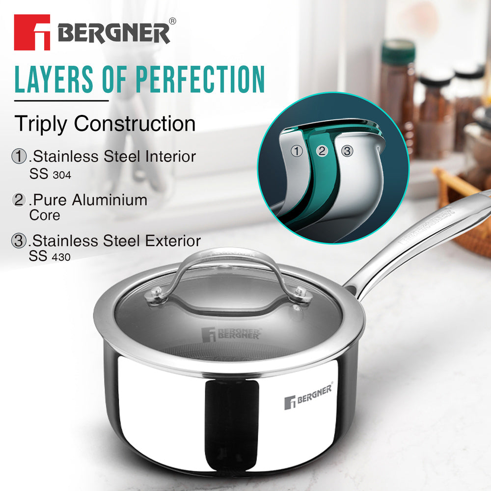 Bergner Hi-Tech Giro X Ceramic 16cm Saucepan, Induction Cooktop Safe, Steel Guard
