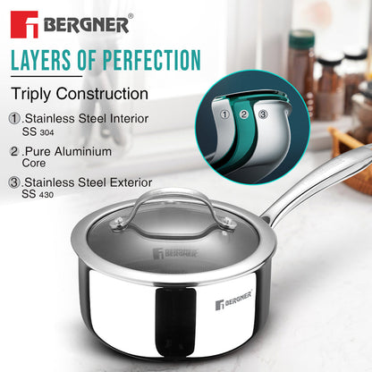 Bergner Hi-Tech Giro X Ceramic 16cm Saucepan, Induction Cooktop Safe, Steel Guard