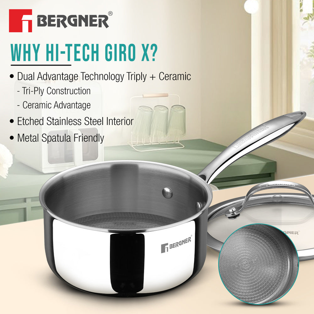 Bergner Hi-Tech Giro X Ceramic 16cm Saucepan, Induction Cooktop Safe, Steel Guard