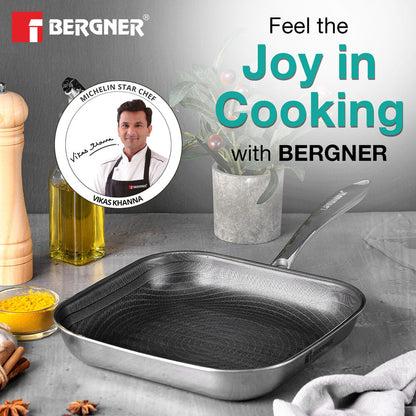 Bergner Tri-Ply Stainless Steel Non-Stick 9.45-inch Induction Grill Pan